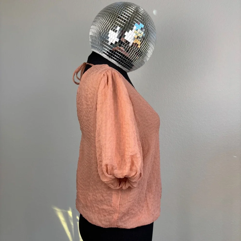 ASTR the Label | Dusty Rose V-Neck Puff Sleeve Tie Back Blouse XS, Romantic Airy